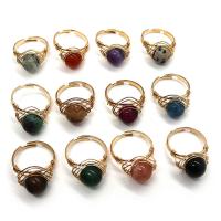 Natural Gemstone Finger Ring, Natural Stone, with Brass, Round, gold color plated, different materials for choice & Unisex, more colors for choice, 10mm, Inner Diameter:Approx 20mm, Sold By PC