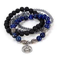 Non Magnetic Hematite Bracelet with Lapis Lazuli & Lava & Zinc Alloy Round silver color plated 4 pieces & Unisex mixed colors Length 7.5 Inch Sold By Set