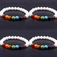 Howlite Bracelet with Gemstone & Zinc Alloy Round gold color plated elastic & Unisex mixed colors 8mm Length 7.5 Inch Sold By PC