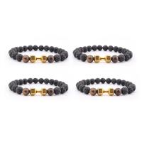 Lava Bracelet with Tiger Eye & Zinc Alloy gold color plated elastic & Unisex mixed colors 8mm Length 7.5 Inch Sold By PC