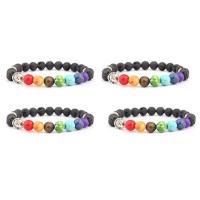 Lava Bracelet, with Gemstone & Tibetan Style, Buddha, silver color plated, elastic & Unisex, mixed colors, 8mm, Length:7.5 Inch, Sold By PC