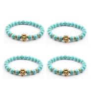 Abrazine Stone Bracelet with turquoise & Zinc Alloy Lion gold color plated elastic & Unisex 8mm Length 7.5 Inch Sold By PC