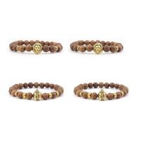 Wood Bracelet with Zinc Alloy gold color plated elastic & Unisex mixed colors 8mm Length 7.5 Inch Sold By PC