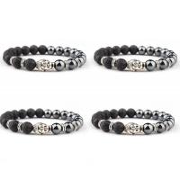 Lava Bracelet, with Non Magnetic Hematite & Tibetan Style, Buddha, silver color plated, elastic & Unisex, mixed colors, 8mm, Length:7.5 Inch, Sold By PC
