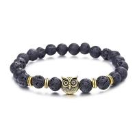 Lava Bracelet, with Tibetan Style, Owl, gold color plated, elastic & Unisex, black, 8mm, Length:7.5 Inch, Sold By PC
