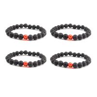 Lava Bracelet with Crystal Round handmade elastic & Unisex black 8mm Length 7.5 Inch Sold By PC
