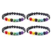 Lava Bracelet with Gemstone & Zinc Alloy Round silver color plated elastic & Unisex mixed colors 8mm Length 7.5 Inch Sold By PC