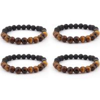 Tiger Eye Bracelet with Abrazine Stone & Non Magnetic Hematite Round elastic & Unisex mixed colors 8mm Length 7.5 Inch Sold By PC