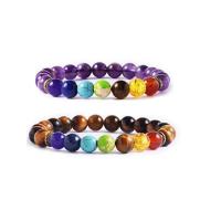 Gemstone Bracelet with Zinc Alloy Round gold color plated elastic  & for man 8mm Length 7.5 Inch Sold By PC