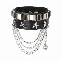 cuir PU bracelet, avec alliage de zinc, Placage de couleur argentée, bijoux de mode & le style de punk, noire, 220x30mm, Vendu par PC