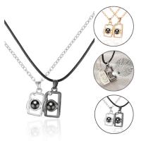 Couple Necklace Zinc Alloy with Wax Cord with 5cm extender chain Camera plated 2 pieces & Adjustable & fashion jewelry & for couple & with rhinestone nickel lead & cadmium free Length 54 cm Sold By Set