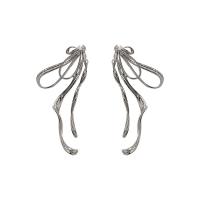 Tibetan Style Drop Earrings, Bowknot, silver color plated, fashion jewelry & for woman & with rhinestone, silver color, nickel, lead & cadmium free, 50x88mm, Sold By Pair