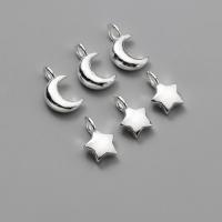 925 Sterling Silver Pendant Moon and Star silver color plated DIY silver color Sold By PC