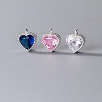Cubic Zirconia Micro Pave 925 Sterling Silver Pendant, Heart, polished, DIY & micro pave cubic zirconia, more colors for choice, 10.30x8x3.50mm, Hole:Approx 1.4mm, Sold By PC
