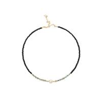 Brass Necklace with Freshwater Pearl & Crystal with 8cm extender chain Round gold color plated Adjustable & fashion jewelry & for woman black nickel lead & cadmium free Length 43 cm Sold By PC