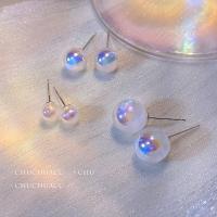 Zinc Alloy Stud Earring Plastic Pearl with Zinc Alloy Round silver color plated fashion jewelry & for woman white Sold By Pair