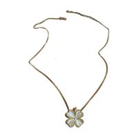 Brass Necklace with Cats Eye Four Leaf Clover gold color plated fashion jewelry & for woman golden nickel lead & cadmium free Length Approx 46.5 cm Sold By PC