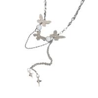 Brass Necklace, with Acrylic, Butterfly, silver color plated, fashion jewelry & for woman, silver color, nickel, lead & cadmium free, Length:43.7-53.4 cm, Sold By PC