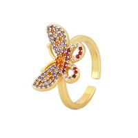 Cubic Zirconia Micro Pave Brass Ring, Butterfly, gold color plated, Adjustable & different styles for choice & micro pave cubic zirconia & for woman, more colors for choice, Sold By PC