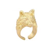 Messing fingerring, Wolf, guldfarve belagt, Justerbar & for kvinde, 43mm, Solgt af PC