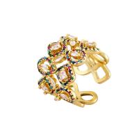 cobre Cuff Ring Finger, cromado de cor dourada, Ajustável & micro pavimento em zircônia cúbica & para mulher & vazio, Mais cores pare escolha, vendido por PC