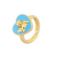 Brass Finger Ring, Heart, gold color plated, Adjustable & for woman & enamel, more colors for choice, Sold By PC