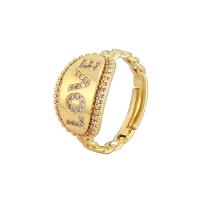 Brass Open Finger Ring gold color plated Adjustable & micro pave cubic zirconia & for woman Sold By PC