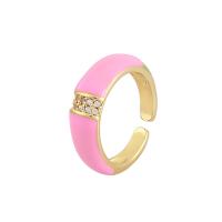Brass Cuff Finger Ring, gold color plated, Adjustable & micro pave cubic zirconia & for woman & enamel, more colors for choice, 23mm, Sold By PC