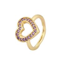Brass Open Finger Ring gold color plated Adjustable & micro pave cubic zirconia & for woman & hollow Sold By PC