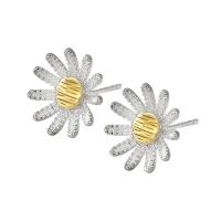 925 Sterling Silver Stud Earrings, Chrysamthemum, plated, fashion jewelry & for woman, more colors for choice, 13mm, Sold By Pair