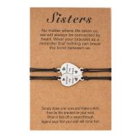 Fashion Create Wax Cord Bracelets, 201 Stainless Steel, with Wax Cord, Heart, 2 pieces & with letter pattern & for woman, Length:Approx 7-11.8 Inch, Sold By Set