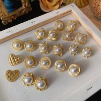 Tibetan Style Stud Earring, with Plastic Pearl, gold color plated, different styles for choice & for woman, 25mm, Sold By PC