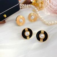 Zinc Alloy Stud Earring with Plastic Pearl gold color plated & for woman & enamel 20mm Sold By Pair