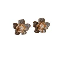 Zinc Alloy Stud Earring with Plastic Pearl Flower gold color plated for woman & enamel 24mm Sold By Pair