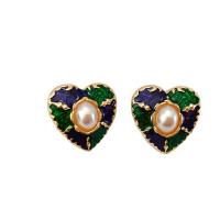 Tibetan Style Stud Earring, with Plastic Pearl, gold color plated, different styles for choice & for woman & enamel, Sold By Pair