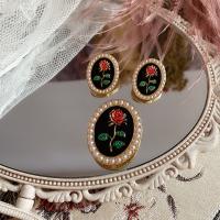 Zinc Alloy Jewelry Set with Plastic Pearl Ellipse stoving varnish & for woman & enamel Sold By PC