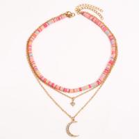 Multi Layer Necklace Seedbead with Polymer Clay & Zinc Alloy gold color plated & for woman 37-47cm Sold By PC
