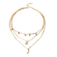 Multi Layer Necklace Zinc Alloy gold color plated three layers & for woman & with rhinestone 32cm 35cm 40cm Sold By PC