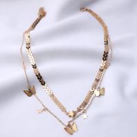 Multi Layer Necklace Zinc Alloy gold color plated Double Layer & for woman 40cm 45cm Sold By PC
