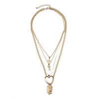 Mode-Multi-Layer-Halskette, Zinklegierung, goldfarben plattiert, für Frau & mit Strass & Multi-Strang, 40cm,42cm,48cm,55cm, verkauft von PC