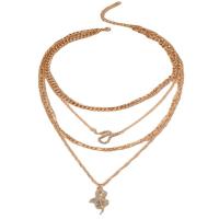 Mode-Multi-Layer-Halskette, Zinklegierung, goldfarben plattiert, für Frau & mit Strass & Multi-Strang, 36.7cm,19.5cm,46.5cm,52cm, verkauft von PC