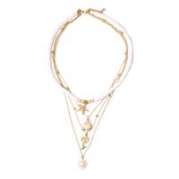 Multi Layer Necklace Zinc Alloy with Shell gold color plated for woman & multi-strand 42cm 45cm 50cm 56cm Sold By PC