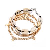 Bracelet de cheville en alliage de zinc, avec coquille, Placage de couleur d'or, trois couches & pour femme, 21.5cm,22cm, Vendu par PC