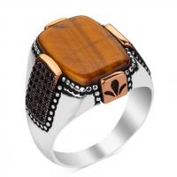 Tibetan Style Finger Ring, with Tiger Eye, fashion jewelry & different size for choice & for man, nickel, lead & cadmium free, Sold By PC
