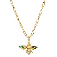 Cubic Zircon Micro Pave Brass Necklace, with 304 Stainless Steel Chain, Bee, 14K gold plated, fashion jewelry & Unisex & micro pave cubic zirconia, nickel, lead & cadmium free, 15mm, Length:Approx 14.96 Inch, Sold By PC