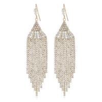 Fashion Fringe Earrings, Brass, fashion jewelry & for woman & with rhinestone, golden, 88x20mm, Sold By Pair