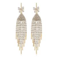 Fashion Fringe Brincos, cobre, joias de moda & para mulher & com strass, dourado, 92x18mm, vendido por par