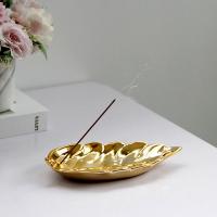 Porcelain Incense Seat, Leaf, half handmade, for home and office & durable, golden, 189x87x33mm, Sold By PC