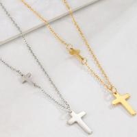 Stainless Steel Jewelry Necklace, 304 Stainless Steel, with 1.97inch extender chain, Cross, Vacuum Ion Plating, fashion jewelry & for woman, more colors for choice, 15.6*10mm,10*6.4mm, Sold Per Approx 17.72 Inch Strand