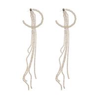 Fashion Fringe Earrings Zinc Alloy with Plastic Pearl silver color plated fashion jewelry & for woman & with rhinestone silver color nickel lead & cadmium free 200mm Sold By Pair